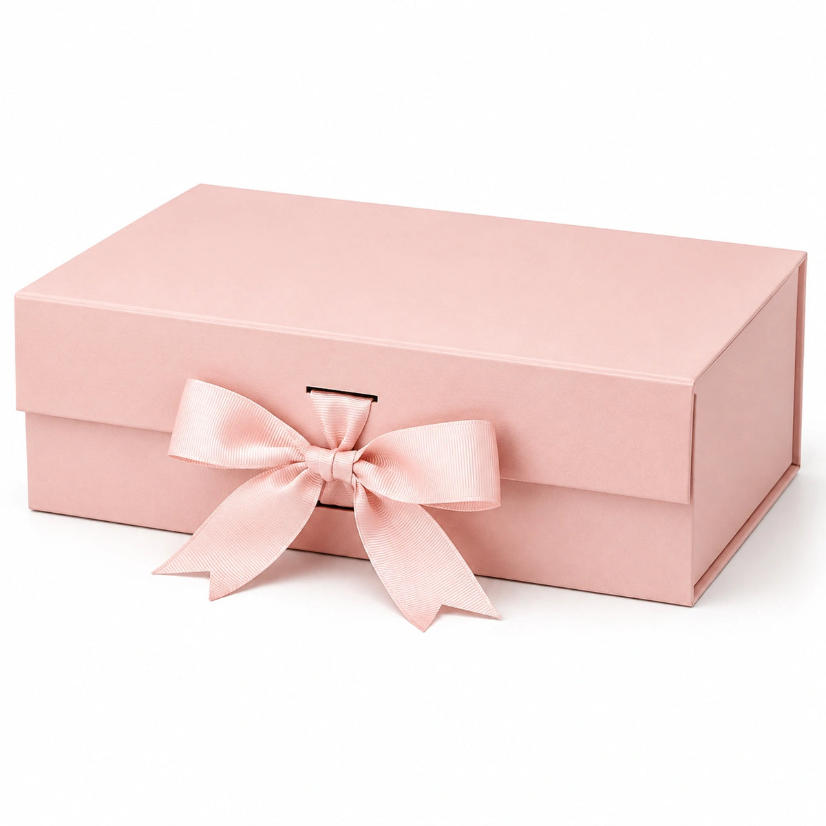 Boîte cadeau rectangulaire 30 x 22 x 10 cm en carton rose avec ruban décoratif