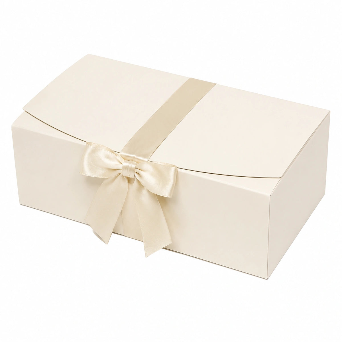 Boîte cadeau 30 x 20 x 10 cm en carton crème avec ruban satin fermeture à couvercle
