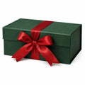 Boîte cadeau 30 x 22 x 10 cm en carton vert avec ruban rouge - coffret décoratif à couvercle
