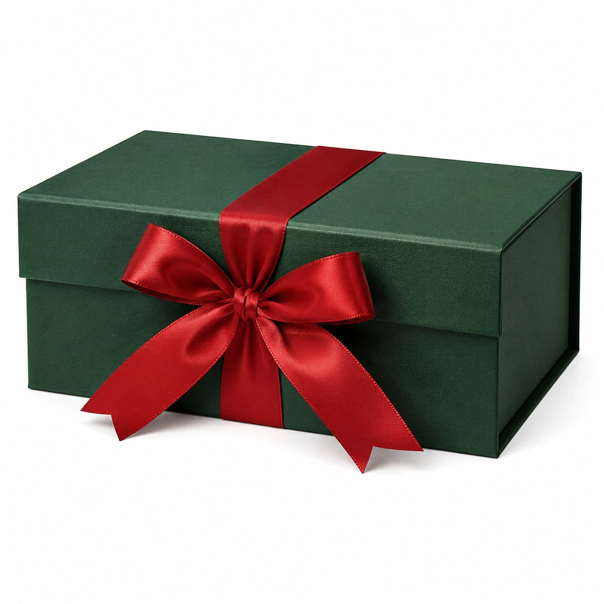 Boîte cadeau 30 x 22 x 10 cm en carton vert avec ruban rouge - coffret décoratif à couvercle