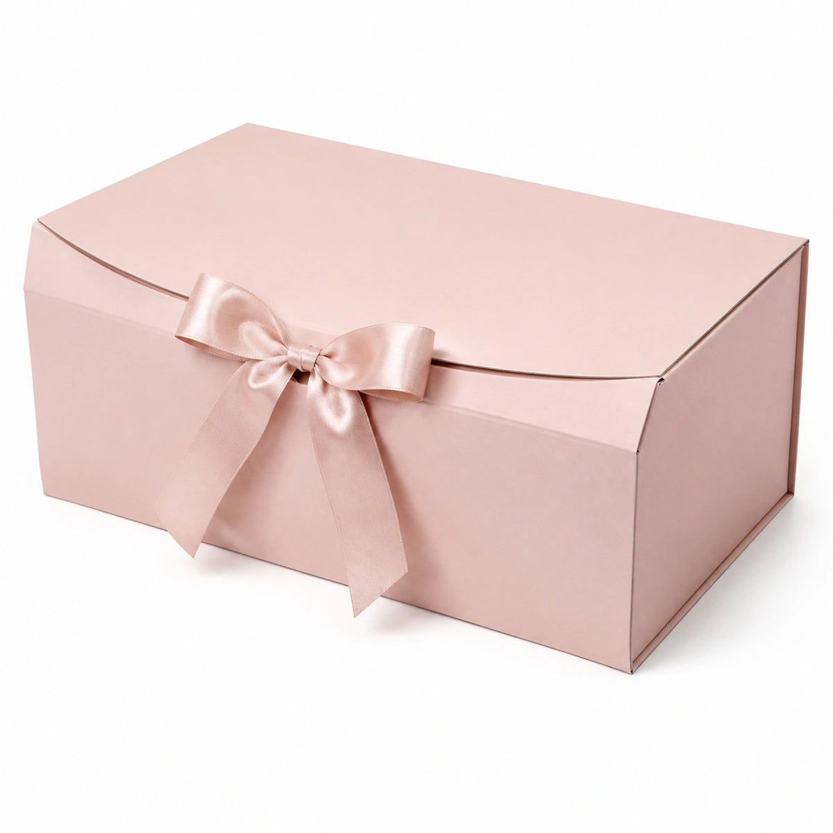 Boîte cadeau 25 x 18 x 10 cm en carton rose avec ruban satiné à rabat