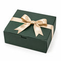 Boîte cadeau 25 x 20 x 10 cm en carton vert foncé avec ruban satin et nœud décoratif