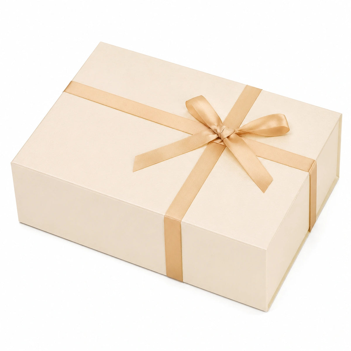 Boîte cadeau 30 x 20 x 10 cm en carton crème avec ruban doré - emballage à nœud