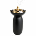 Brûle-parfum 14 x 14 x 26 cm en céramique noire et métal doré ajouré décoratif