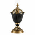 Encensoir 16 x 16 x 31 cm en céramique et métal noir doré pour encens style oriental ajouré