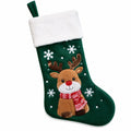 Chaussette de Noël 45 cm en textile vert et blanc avec renne décoratif à suspendre