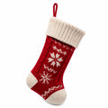 Chaussette de Noël 45 cm en textile tricoté rouge et blanc à suspendre motif flocons