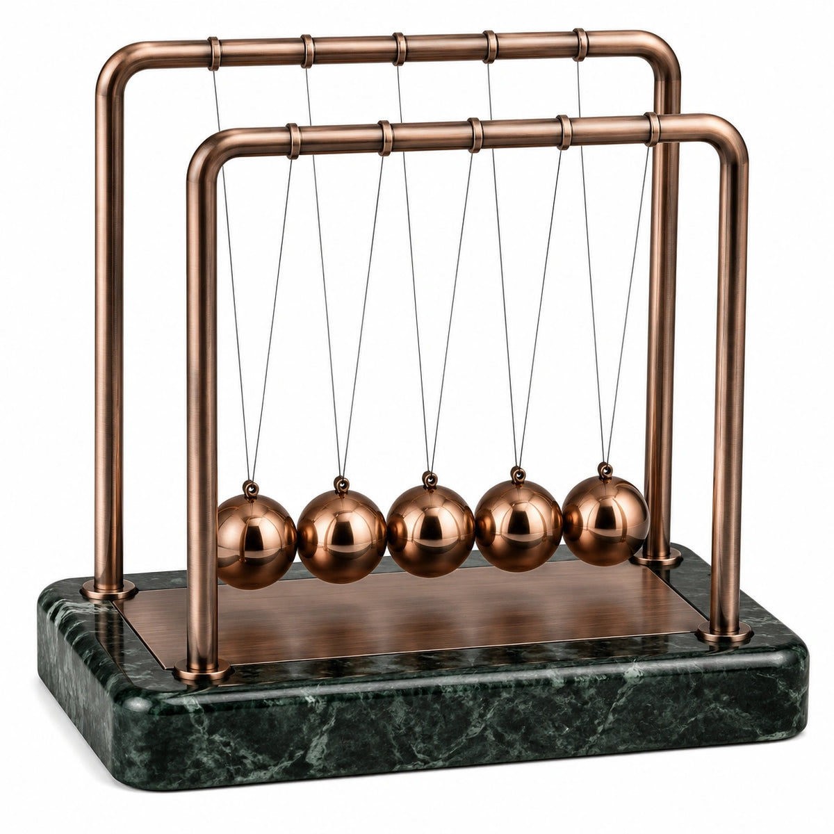 Berceau de Newton 30 cm en métal cuivré avec base marbrée verte - décoration de bureau