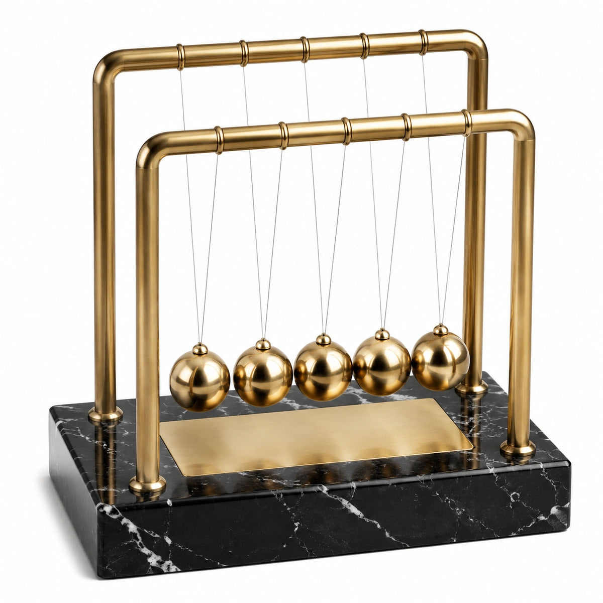 Pendule de Newton 30 cm en métal doré et base noire décorative