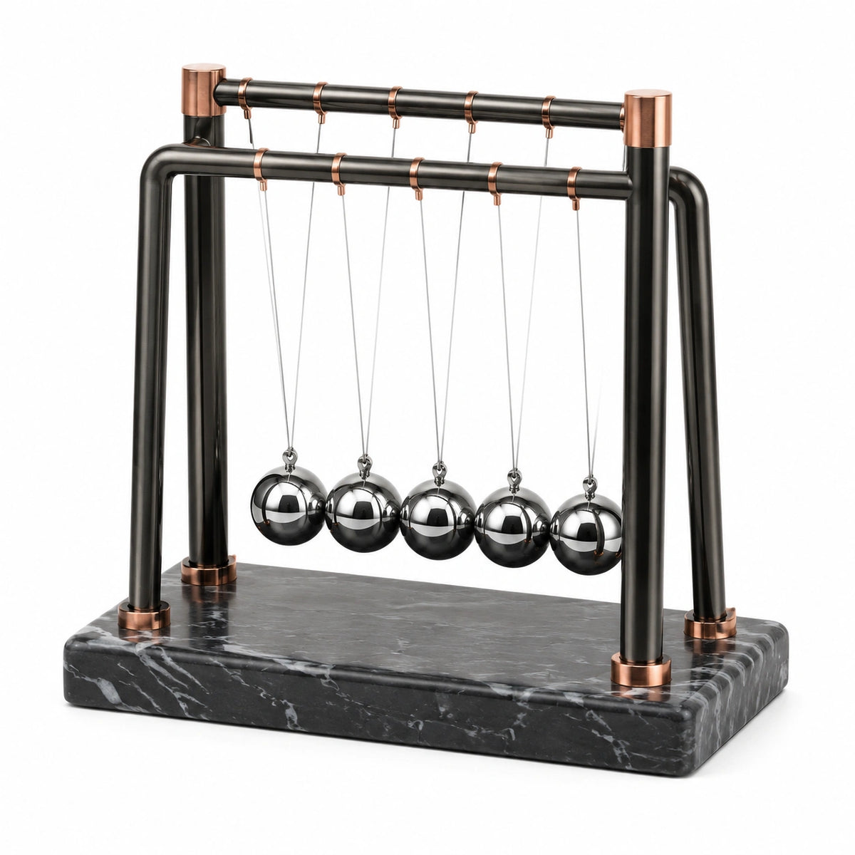 Pendule de Newton 30 cm en métal noir et cuivre décoratif de bureau