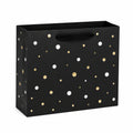 Sac cadeau en papier 32 x 12 x 26 cm noir à pois dorés avec poignées pour emballage festif