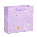 Sac cadeau 26 x 12 x 32 cm en carton violet à poignées ruban motif étoiles