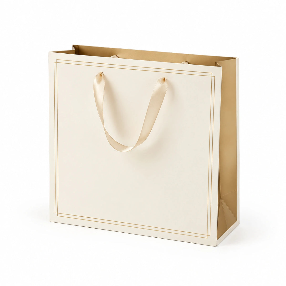Sac cadeau 30 x 12 x 35 cm en papier ivoire à anses ruban style élégant